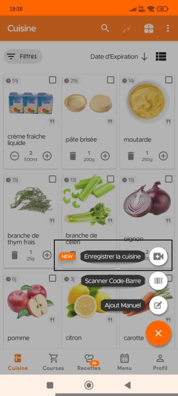 Kitchen page with Record Kitchen button
